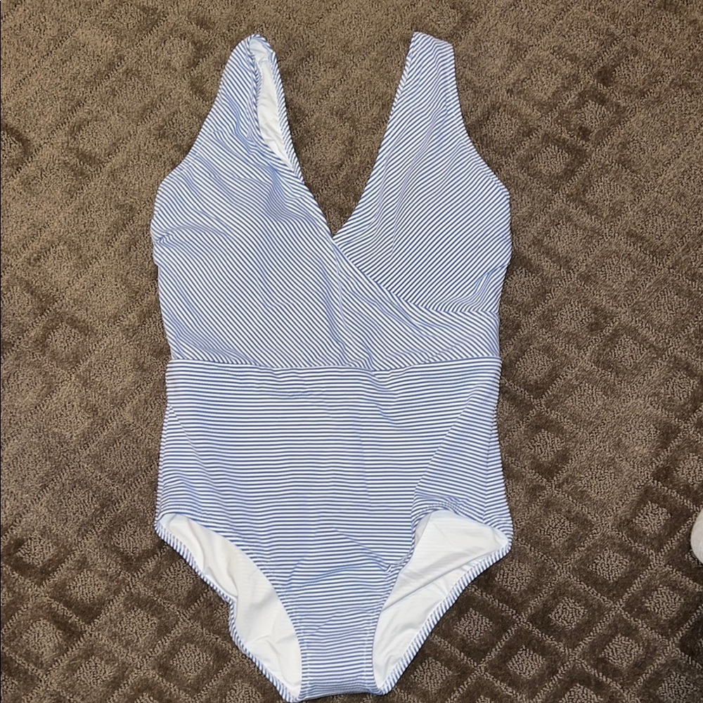 LANDS END - Striped One-Piece Swimsuit - Size 14